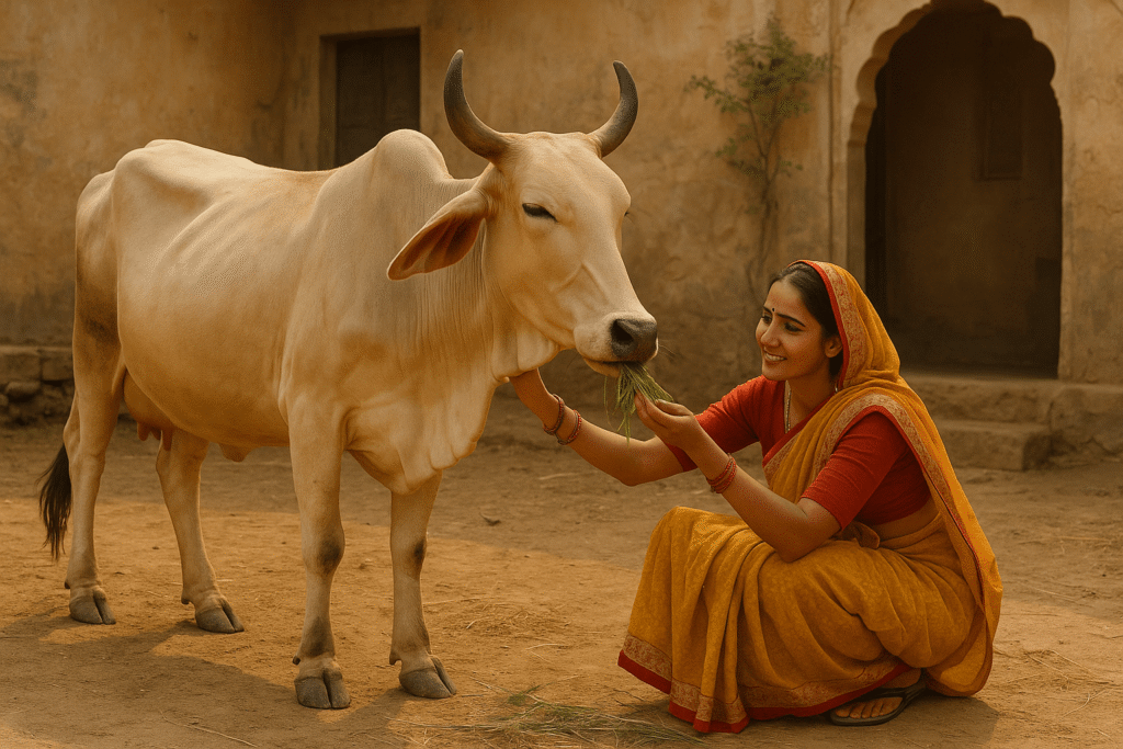 गौसेवा के लाभ: गाय की सेवा करने से पुण्य और शांति प्राप्त होती है।
