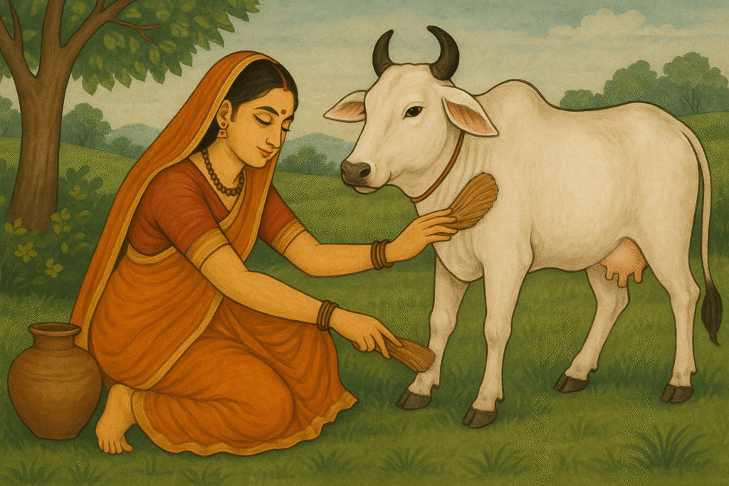 गौमाता का महत्व: गाय की पूजा करते हुए भक्त।